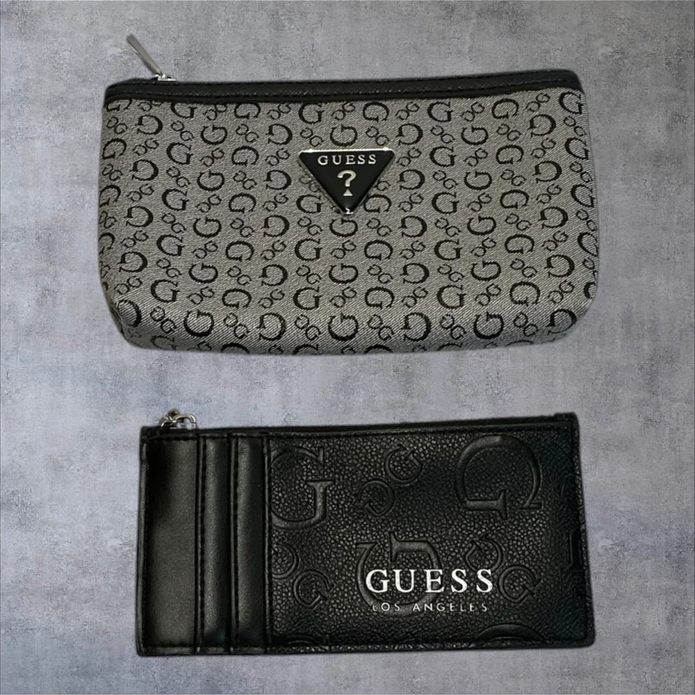 GUESS Pouch‎ and Card Case Set Women Small Black Grey Monogram Logo